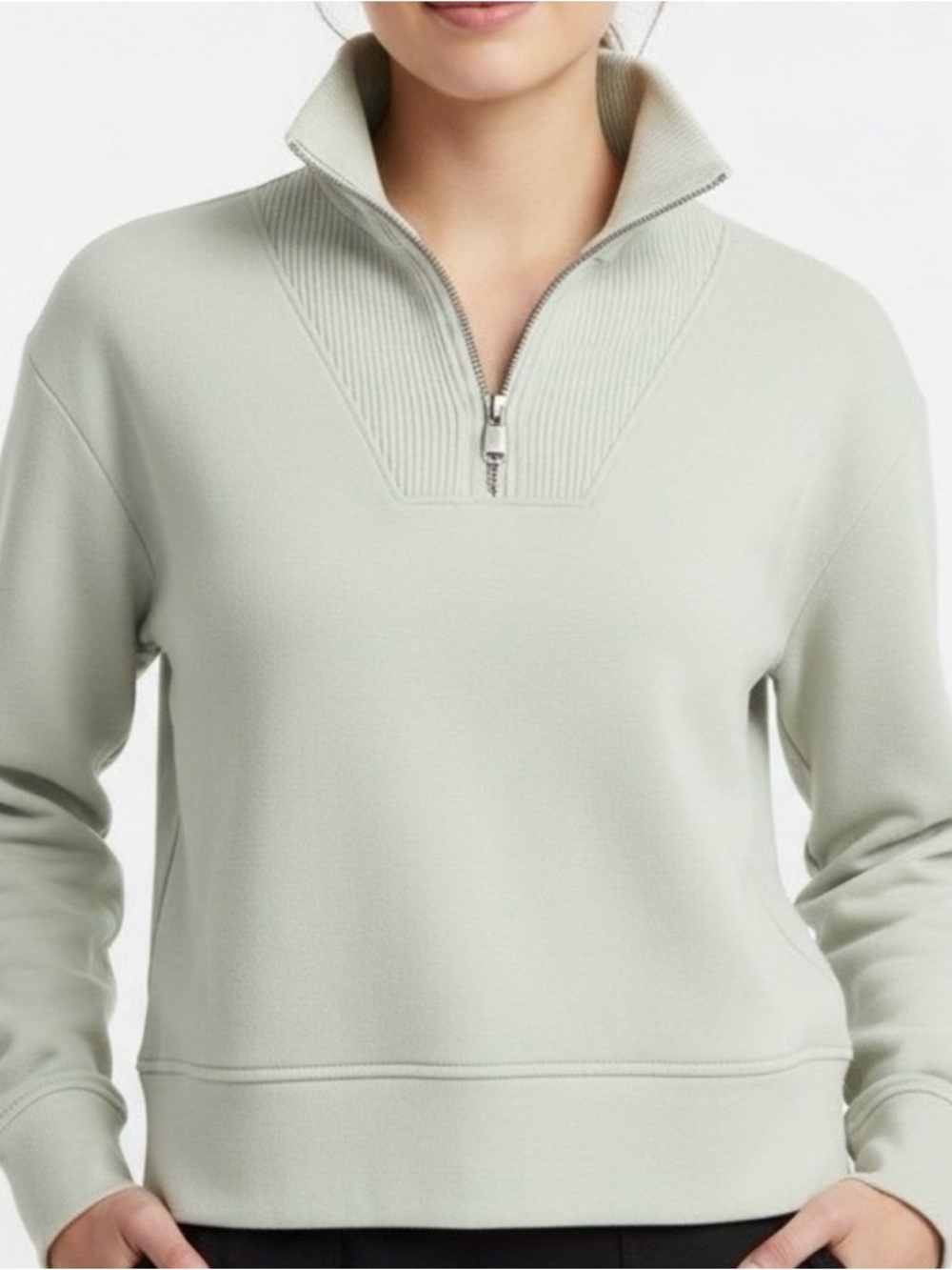 Athleta Cream Ribbed Half-Zip Pullover